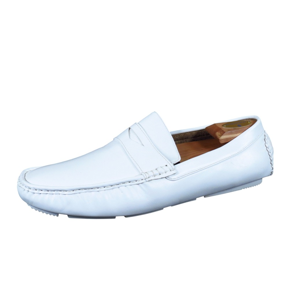 Vostey BMY839 Men Penny Loafer 13 Dress Driving Moccasin White Synthetic Leather